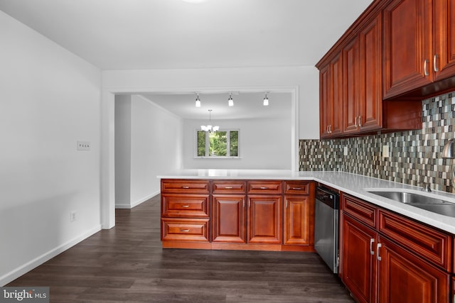 304 Montfield Ln, Glen Burnie, MD 21061 - kitchen featuring dishwasher, a peninsula, light countertops, a sink, and decorative backsplash
