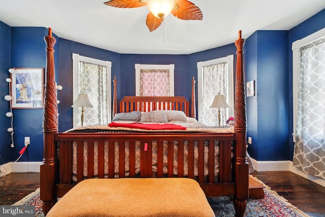 706 Locust St, Cambridge, MD 21613 - bedroom with baseboards, hardwood / wood-style floors, and ceiling fan