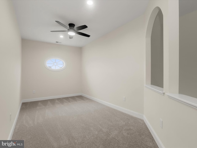 6419 Homebuilder Dr, Mount Airy, MD 21771 - carpeted spare room with a ceiling fan, baseboards, arched walkways, and recessed lighting