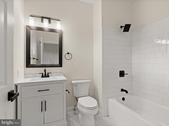 6419 Homebuilder Dr, Mount Airy, MD 21771 - full bath featuring marble finish flooring, toilet, vanity, washtub / shower combination, and baseboards