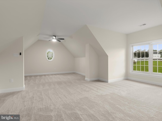 6419 Homebuilder Dr, Mount Airy, MD 21771 - bonus room with light colored carpet, lofted ceiling, baseboards, and a ceiling fan