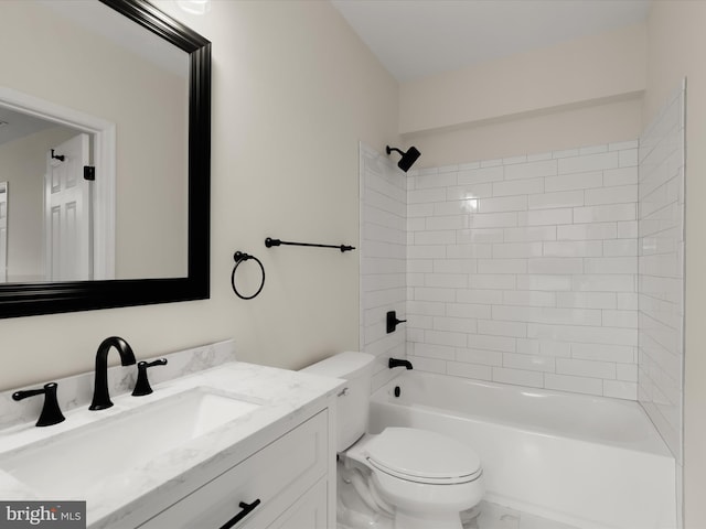 6419 Homebuilder Dr, Mount Airy, MD 21771 - bathroom with vanity, toilet, tub / shower combination, and marble finish floors