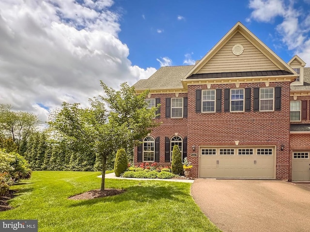 414 Saint James Ct, Langhorne, PA 19047 - colonial home with brick siding, asphalt driveway, an attached garage, and a front yard