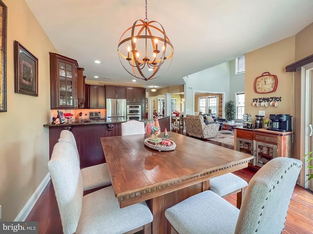 414 Saint James Ct, Langhorne, PA 19047 - dining space featuring a chandelier, wood finished floors, baseboards, and recessed lighting