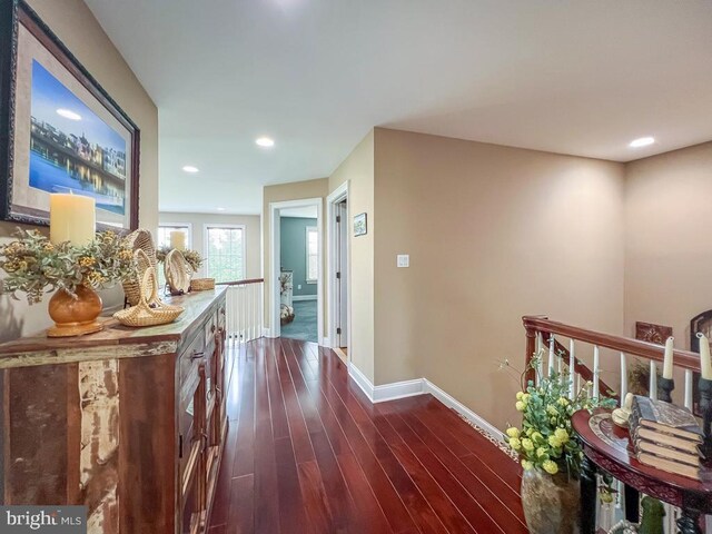 414 Saint James Ct, Langhorne, PA 19047 - hall with baseboards, dark wood-style floors, and recessed lighting