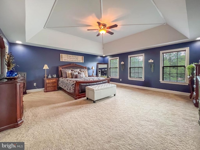 414 Saint James Ct, Langhorne, PA 19047 - carpeted bedroom with a tray ceiling, baseboards, and a ceiling fan
