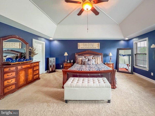 414 Saint James Ct, Langhorne, PA 19047 - bedroom featuring lofted ceiling, carpet floors, baseboards, and a ceiling fan