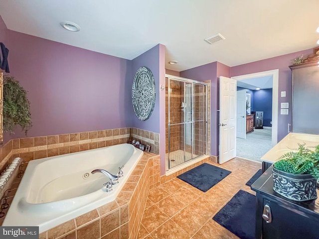 414 Saint James Ct, Langhorne, PA 19047 - full bath featuring a stall shower, a tub with jets, vanity, and tile patterned floors