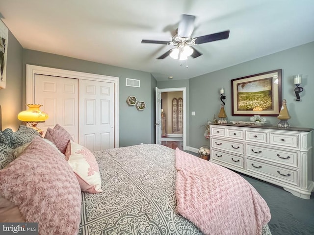 414 Saint James Ct, Langhorne, PA 19047 - bedroom with a closet, a ceiling fan, and baseboards