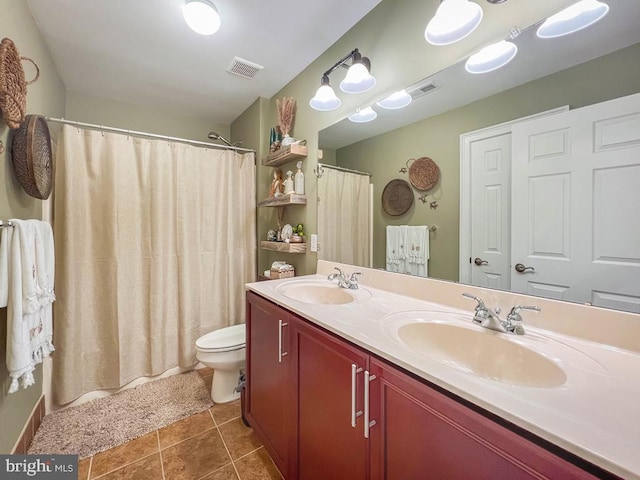 414 Saint James Ct, Langhorne, PA 19047 - full bathroom featuring toilet, double vanity, tile patterned flooring, and curtained shower