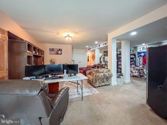 414 Saint James Ct, Langhorne, PA 19047 - living area featuring light colored carpet and recessed lighting