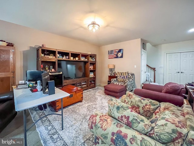 414 Saint James Ct, Langhorne, PA 19047 - living room featuring an office area and stairs