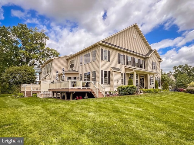 414 Saint James Ct, Langhorne, PA 19047 - back of property featuring a wooden deck and a lawn