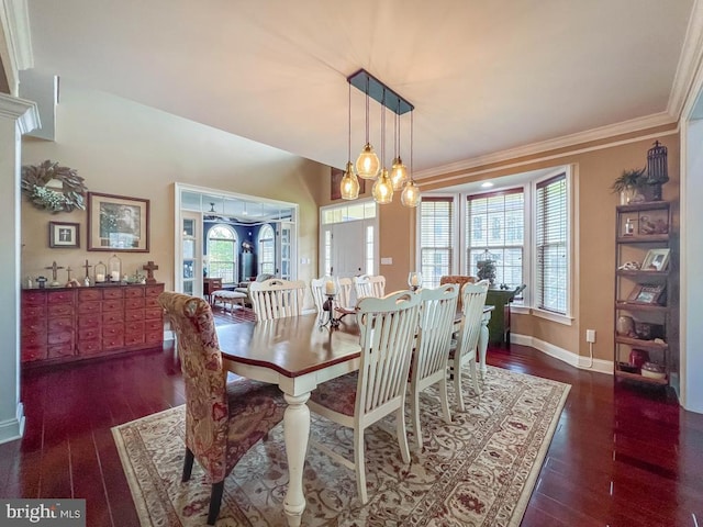 414 Saint James Ct, Langhorne, PA 19047 - dining area featuring dark wood-style flooring, baseboards, and ornamental molding