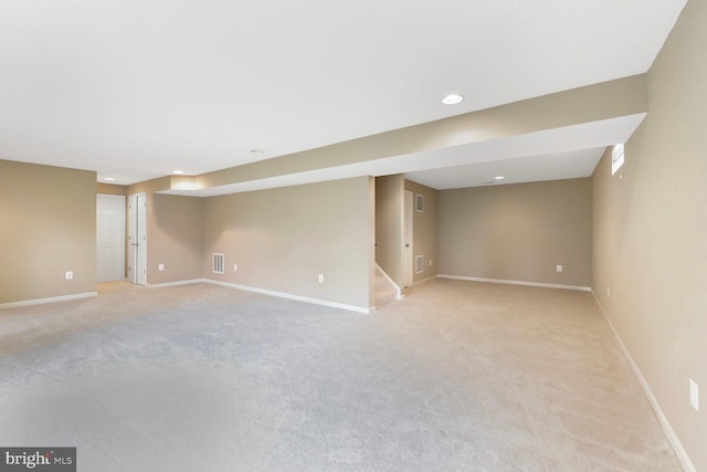42435 Ibex Dr, Sterling, VA 20166 - finished basement with stairs, light carpet, baseboards, and recessed lighting