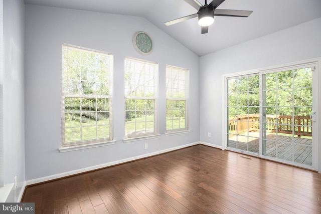 5194 Longbow Rd, King George, VA 22485 - unfurnished room with hardwood / wood-style floors, ceiling fan, lofted ceiling, healthy amount of natural light, and baseboards