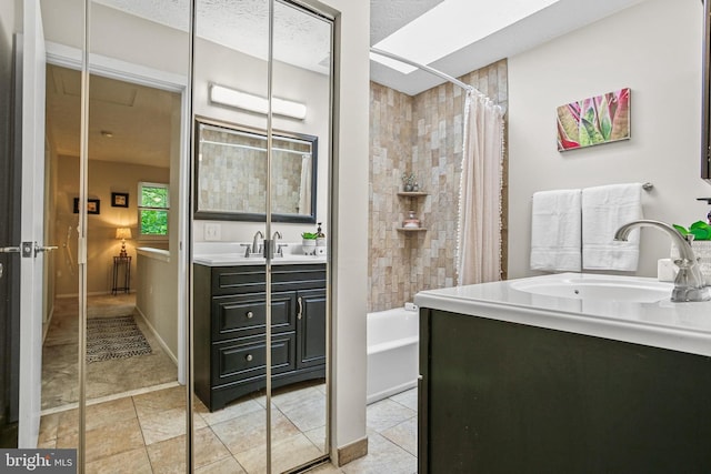 7533 Weather Worn Way Unit D, Columbia, MD 21046 - bathroom featuring vanity, shower / bathtub combination with curtain, and tile patterned flooring