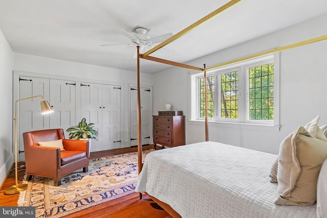 8515 Seminole St, Philadelphia, PA 19118 - bedroom featuring wood finished floors, ceiling fan, multiple closets, and baseboards