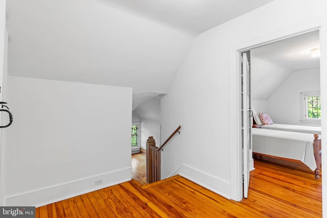 8515 Seminole St, Philadelphia, PA 19118 - stairway with lofted ceiling, hardwood / wood-style flooring, and baseboards
