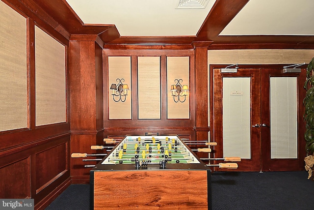 9486 Virginia Center Blvd Unit 316, Vienna, VA 22181 - recreation room featuring carpet flooring, crown molding, and french doors