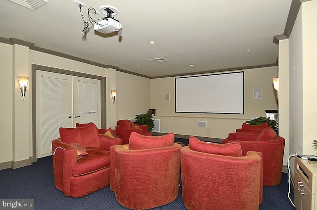 9486 Virginia Center Blvd Unit 316, Vienna, VA 22181 - home theater room with dark carpet, crown molding, baseboards, and recessed lighting