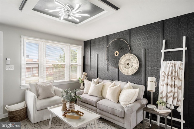 7509 Durwood Rd, Baltimore, MD 21222 - living area featuring baseboards and ceiling fan