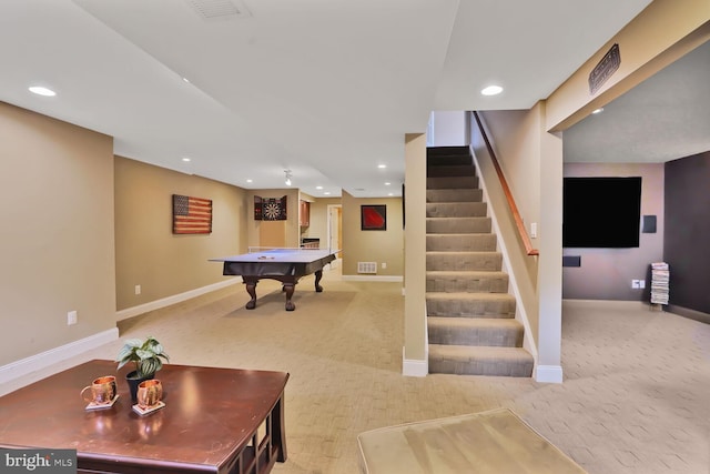 6034 Burnside Landing Dr, Burke, VA 22015 - game room with pool table, carpet floors, recessed lighting, and baseboards