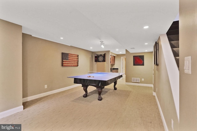 6034 Burnside Landing Dr, Burke, VA 22015 - rec room featuring recessed lighting, light carpet, baseboards, and billiards