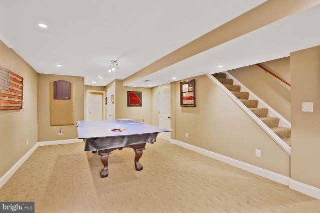 6034 Burnside Landing Dr, Burke, VA 22015 - game room featuring recessed lighting, baseboards, billiards, and carpet floors