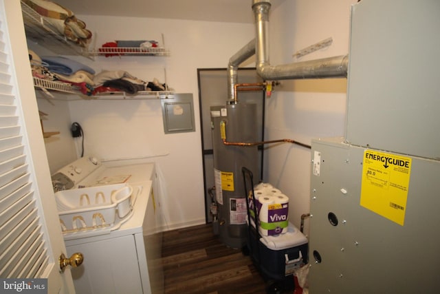 29 Huber Ct, Hightstown, NJ 08520 - washroom with water heater, separate washer and dryer, wood finished floors, heating unit, and electric panel