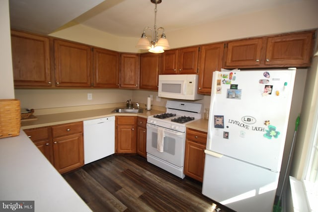 29 Huber Ct, Hightstown, NJ 08520 - kitchen with white appliances, light countertops, a sink, and dark wood finished floors