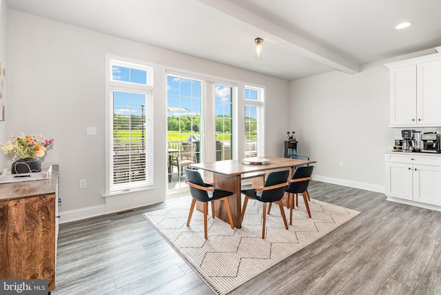 220 Moorefield St, Mechanicsburg, PA 17055 - dining area with light wood finished floors, baseboards, beam ceiling, and recessed lighting