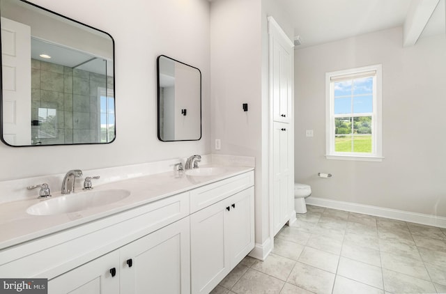 220 Moorefield St, Mechanicsburg, PA 17055 - full bathroom with toilet, double vanity, baseboards, and tile patterned flooring