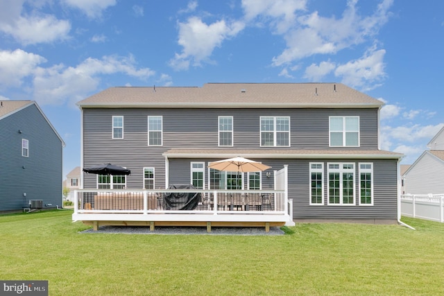 220 Moorefield St, Mechanicsburg, PA 17055 - back of house with a wooden deck, a lawn, and central AC unit