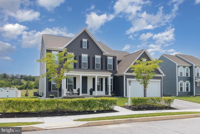220 Moorefield St, Mechanicsburg, PA 17055 - view of front facade featuring a porch, concrete driveway, an attached garage, and cooling unit
