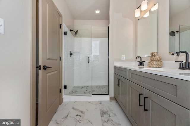 714 Iron Frg Unit A, Frederick, MD 21702 - full bathroom featuring a shower stall, double vanity, and marble look tiles