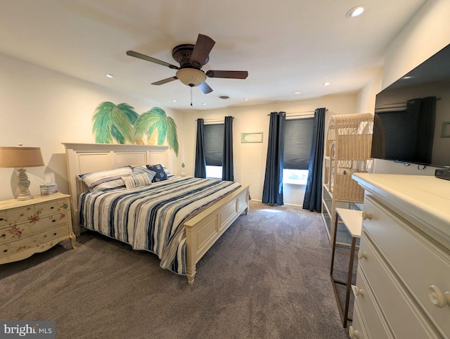34020 Cypress Ln Unit 136, Frankford, DE 19945 - bedroom featuring dark carpet, recessed lighting, and a ceiling fan