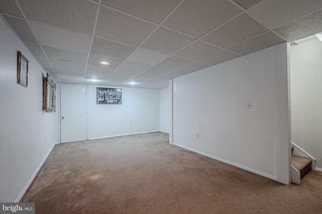 15 Darien Ct, New Castle, DE 19720 - finished basement with carpet floors, a drop ceiling, baseboards, and stairs