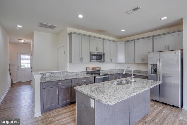 217 Tea Party Trl, Dover, DE 19901 - kitchen with appliances with stainless steel finishes, a sink, light wood-style floors, light stone countertops, and recessed lighting