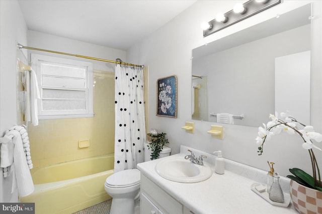 8511 Valleyfield Rd, Lutherville Timonium, MD 21093 - full bath with vanity, toilet, shower / tub combo with curtain, and tile patterned floors