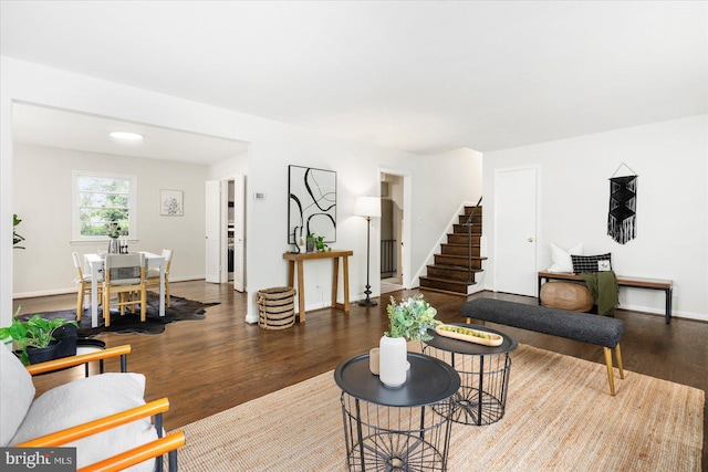 8511 Valleyfield Rd, Lutherville Timonium, MD 21093 - living room with wood finished floors, stairway, and baseboards
