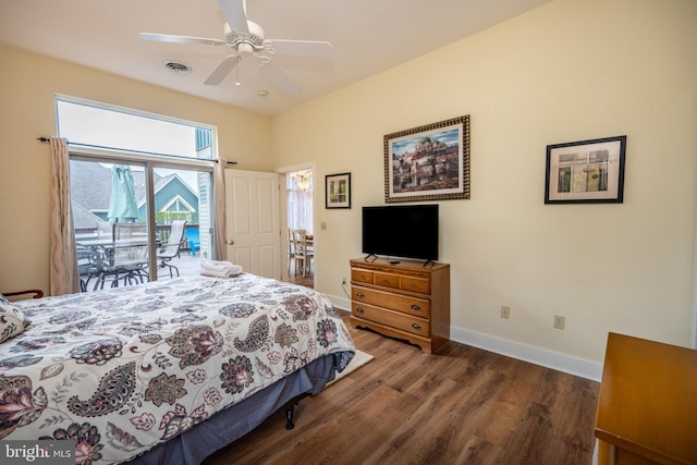 1278 Deep Creek Dr Unit B3, Mc Henry, MD 21541 - bedroom featuring access to outside, wood finished floors, baseboards, and ceiling fan