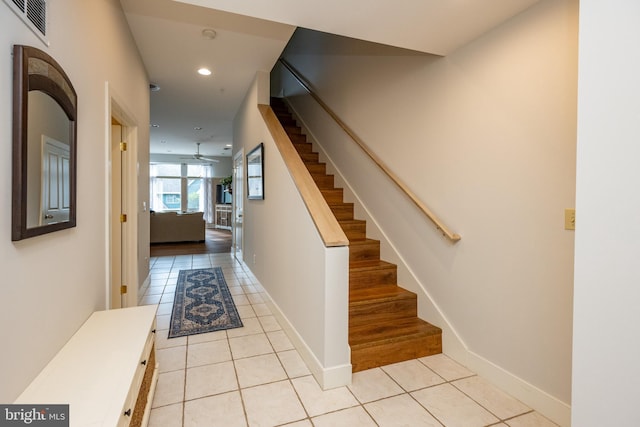 1278 Deep Creek Dr Unit B3, Mc Henry, MD 21541 - entryway featuring light tile patterned flooring, stairway, recessed lighting, a ceiling fan, and baseboards