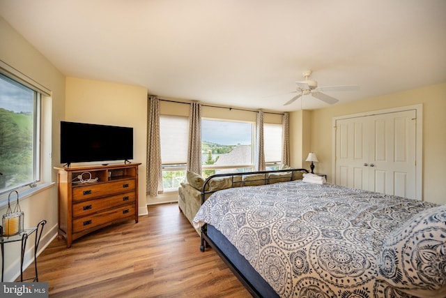 1278 Deep Creek Dr Unit B3, Mc Henry, MD 21541 - bedroom with baseboards, wood finished floors, a closet, and a ceiling fan