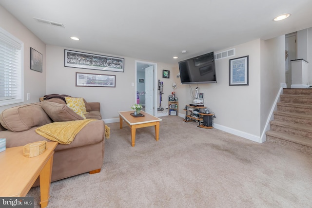 734 Shields, West Deptford, NJ 08096 - carpeted living room featuring baseboards, stairs, and recessed lighting