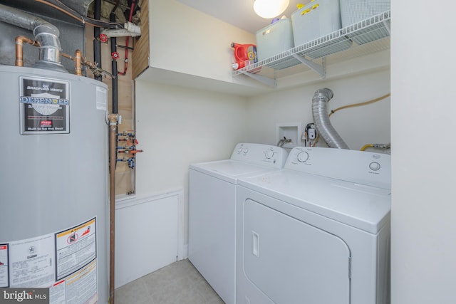 734 Shields, West Deptford, NJ 08096 - laundry room featuring gas water heater, washer and clothes dryer, and light tile patterned floors