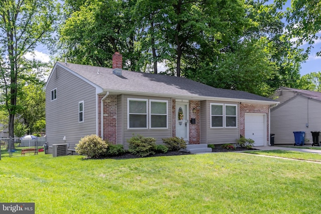 734 Shields, West Deptford, NJ 08096 - single story home with a chimney, an attached garage, brick siding, and central AC unit