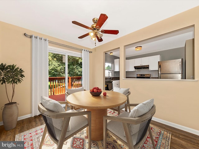 1851 Dulaney Ct, Frederick, MD 21702 - dining room with a ceiling fan, baseboards, and dark wood-type flooring