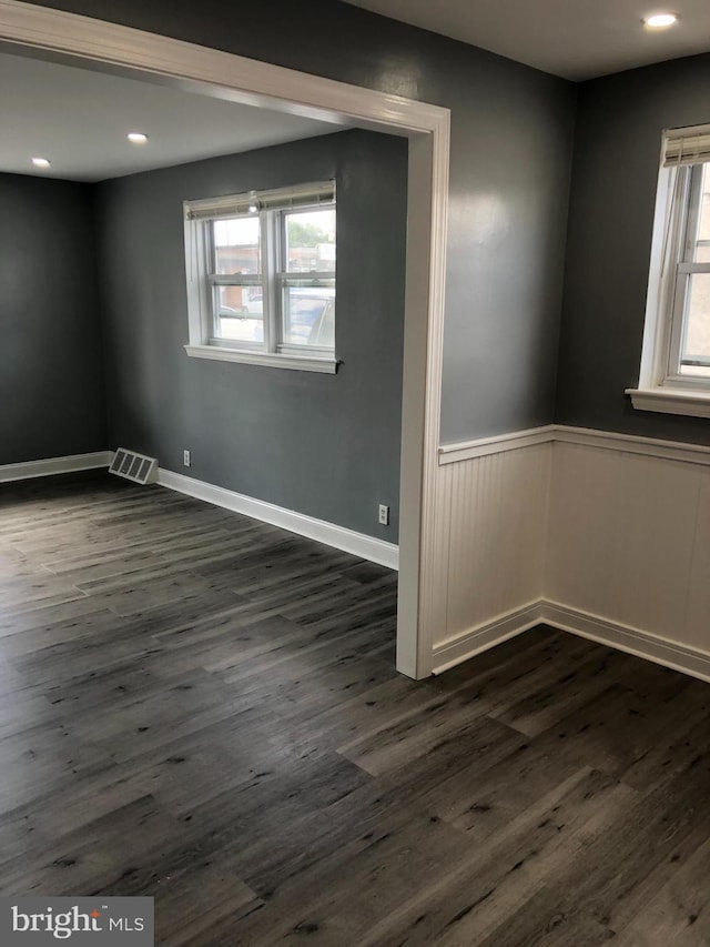 3149 Willits Rd, Philadelphia, PA 19114 - unfurnished room featuring dark wood-style floors, wainscoting, recessed lighting, and baseboards