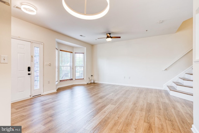 1915 Bulrush Ct, Odenton, MD 21113 - foyer entrance featuring light wood-style floors, stairs, ceiling fan, and baseboards